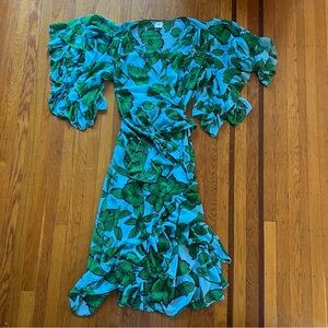 Cabi wrap dress blue ruffled